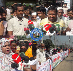 সোনারগাঁয়ে রাস্তা নিয়ে চাঁদাবাজির অভিযোগে মানববন্ধন।